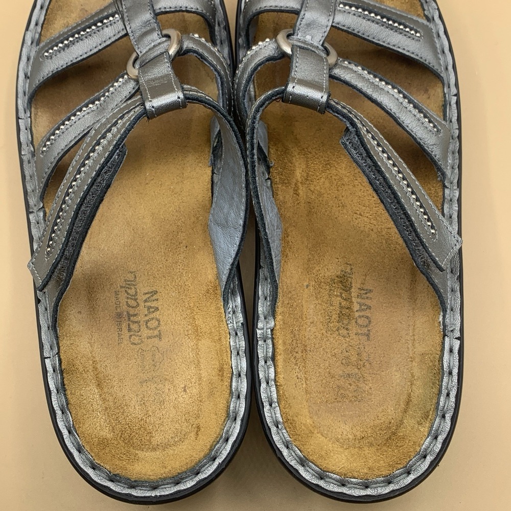 Naot Brasilia Sterling Leather Sandals Silver Metallic Slides Women's EU 40/US 9 - Picture 4 of 8